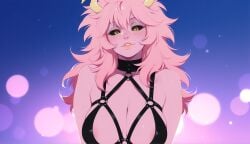 ai_generated ashido_mina big_breasts bondage_outfit large_breasts latex long_hair lxlbanner mina_ashido my_hero_academia pink_skin punk_hair solo