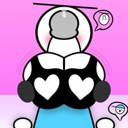 2026 2d big_breasts blush blush_lines bra glistening_precum gradient_background heart heart_symbol noatim okirb oozing_precum paizuri pink_background precum precumming pulsating_cock_between_breasts small_but_hung tagme toony wiggle_lines