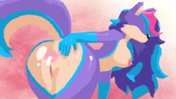 16:9 4k 5_fingers abstract_background absurd_res after_sex anthro anus ascella ascella_(artist) ass big_butt biped blue_body blue_eyes blue_fur blue_hair bodily_fluids breasts butt_heart canid canine canis claws countershade_accent countershading cum cum_in_ass cum_inside dipstick_tail female fingers fluffy fluffy_tail fur genital_fluids genitals glistening glistening_body gloves_(marking) hair heart_symbol hi_res highlights_(coloring) looking_back mammal markings multicolored_body multicolored_fur multicolored_hair nipples pink_anus pink_background pink_hair pink_nipples purple_body purple_fur purple_hair raised_tail rear_view simple_background small_waist solo spread_butt spreading tail tail_markings tan_body tan_countershading tan_fur vulva wide_hips widescreen wolf wolf_tail