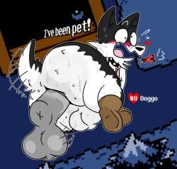 2025 2boys anthro ass balls big_butt black_collar black_ears blush canid canine canis collar doggo_(undertale) domestic_dog duo english_text gay genitals grey_balls grey_penis male male_only mammal open_mouth pelnsfw penis rear_view tail tail_motion tailwag text thick_thighs undertale undertale_(series) white_balls white_body yaoi