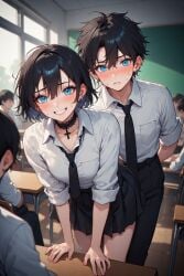 1boy 1boy1girl 1female 1femboy 1girls ai_generated female school school_girl school_swimsuit school_uniform schoolboy schoolgirl schoolgirl_uniform student student_life