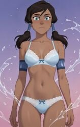 1girls ai_generated avatar_legends black_hair braids breasts cute dark-skinned_female dark_skin innocent korra sea the_legend_of_korra underwear water_tribe waterbending