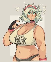 1girls big_breasts blue_eyes breasts collar elphelt_valentine female female_focus female_only guilty_gear guilty_gear_strive headband huge_boobs huge_breasts noodleshopkenz pubic_hair ramenshopkenz shirt short_hair solo solo_female solo_focus spiked_collar t-shirt teeth teeth_showing white_hair wide_hips
