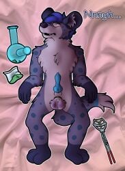 5_fingers accidental_castration animal_genitalia animal_penis anthro arm_tuft ball_tuft balls banding bed blue_body blue_eyes blue_hair blue_penis bodily_fluids bong canid canine canine_genitalia canine_penis castration castration_(banding) castration_device castration_play chest_tuft cock_and_ball_torture comic_sans cyanosis dialogue digital_media_(artwork) dripping drugs dull_eyes elastrator elastrator_band english_text erection feet fingers fluffy fluffy_tail fur fur_markings furniture genital_cyanosis genital_fluids genital_mutilation genital_torture genitals goldnamaterasu groan hair half-closed_eyes hi_res hyena inner_ear_fluff knot knotted_penis leaking_precum lying male mammal marijuana markings multicolored_body multicolored_fur mutilation narrowed_eyes neck_tuft nude nude_anthro on_back on_bed open_mouth paws penile penis precum precum_bead precum_drip precum_on_own_penis precum_on_penis self_castration shoulder_tuft simple_background solo spots spotted_body spotted_fur spotted_markings spotted_tail substance_intoxication tail tail_markings tail_tuft teeth text toes torture tuft white_body white_fur