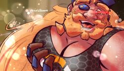 beard big_breasts big_pecs city_boy gay male male_only meme overwatch solo torbillionare torbjörn yumeko_grabbing_her_breast