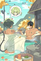 1boy 1girls assertive_female back back_muscles back_view bath bathing bathing_together blade_(xenoblade) blush breasts canon_couple cat_smile choker choker_only closed_eyes completely_nude completely_nude_female confident confident_female confident_smile confidently_naked convenient_censoring core_crystal eyepatch female flashing flashing_breasts flashing_pussy green_hair heart hearts_around_head in_water male muscular muscular_male nude nude_female nude_male onsen outdoor_bathing outdoor_nudity outdoors pandoria_(xenoblade) pointy_ears presenting presenting_breasts presenting_self sake sake_dish see-through see-through_towel short_hair silhouette silhouetted_body slender_body slender_waist smug smug_face smug_smile spit_take spitting stephanieh81080 submerged submerged_legs sweatdrop tail thigh_gap thighs towel towel_only turters xenoblade_(series) xenoblade_chronicles_2 zeke_von_genbu_(xenoblade)