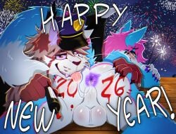 2026 absurd_res alarius_nick anal anthro anus ass backsack balls bat big_butt blue_body blush bodily_fluids body_writing canid canine canis claws clothed clothing darkolynx darkolynx_(character) digital_media_(artwork) drooling duo fangs felid feline fingers fireworks fur genital_fluids genitals hair hi_res holidays looking_at_viewer lynx male male/male mammal marker nude open_mouth oral pink_hair presenting rimming rimming_male saliva security security_guard security_uniform sex smile spread_anus spread_butt spreading stripes tail teeth text tongue tongue_out trans_(lore) trans_man_(lore) white_body