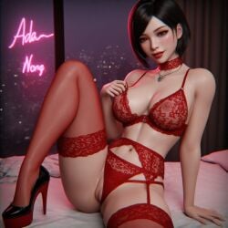 ada_wong ai_generated aroused athletic_body bedroom bralette brown_eyes close-up dead_by_daylight erotic explicit female female_only garter_belt gerend high_heels large_breasts lingerie neon_city neon_glow nsfw pale_skin perky_breasts pony_diffusion red_pink resident_evil resident_evil_4_remake rim_lighting seductive sheer_red_lace short_black_hair smirk solo stockings teasing thong volumetric_lighting