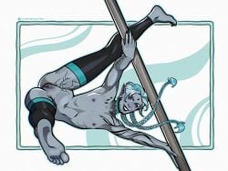 1girls baldur's_gate_3 black_lipstick braided_hair feet flat_chest nymphennoten pierced_nipples piercing pointy_ears pole pole_dancing pubic_hair pussy pussy_hair self_upload skinny skinny_female small_breasts tattoo tav_(baldur's_gate) tav_(baldur's_gate)_(female) two-tone_hair