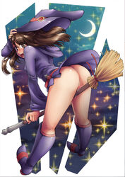 akko_kagari ass boots broom female little_witch_academia no_panties pussy pussy_juice riding solo straight_hair tetisuka uncensored wet_pussy witch witch_hat