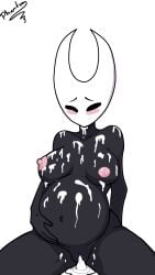 2_horns arthropod belly big_belly big_breasts covered_in_cum cum cum_in_pussy female holding_belly hollow_knight hollow_knight:_silksong hornet_(hollow_knight) insects leaking_cum naked nipples nude nude_female pregnant pregnant_female pussy silksong solo