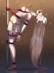 1girls arched_back arms_behind_back ball_gag bondage cailin020 crying emilia_(re:zero) eyes_closed gag harness_gag high_heel_boots high_heels long_hair pole re:zero_kara_hajimeru_isekai_seikatsu rope rope_bondage silver_hair tears tied_to_pole very_long_hair