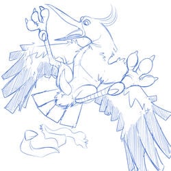 2017 avian beak bird feral legs_up lying male on_back onigrift penis post_transformation sketch solo spread_legs spreading stork tapering_penis wings