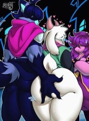 ass concerned deltarune furry grab_the_butt hand_on_ass kris_(deltarune) misterj moan part_2 ralsei sus susie_(deltarune) tail