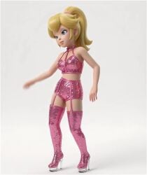1girls 3d ai_generated blonde_female blonde_hair blue_eyes dancing empty_background female_focus female_only light_skin mario_(series) ponytail princess_peach seductive stripper stripper_clothes stripper_heels tagme video