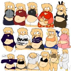 anthro anthro_only big_breasts biscoff_(thedudethatdraw) breasts bunny bunny_ears bunny_girl chubby chubby_female collage dress female furry furry_female huge_breasts huggable_design multiple_girls multiple_outfits thedudethatdraw thedudethatdraw_(artist) thick_thighs wide_hips yellow_body yellow_fur