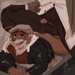1:1 2025 after_sex afterglow ahe_gao anthro anthro_on_anthro ass balls bareback bent_leg blacksad bodily_fluids bottomless bottomless_anthro bottomless_male clothed clothing collared_shirt cum cum_drip cum_in_ass cum_inside cum_on_butt cum_string desk domestic_cat dress_shirt dripping duo erection eye_roll eyebrows felid feline felis fur furniture genital_fluids genitals glans grey_background hat headgear headwear hi_res humanoid_genitalia humanoid_penis jacket john_blacksad least_weasel looking_pleasured lying male male/male mammal mustelid musteline nails narrowed_eyes on_desk on_front open_mouth open_smile penis shirt shtarfish signature simple_background smile solo_focus standing suit_jacket table teeth tongue tongue_out topwear true_musteline tuft weasel weekly whiskers