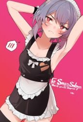 albino angry armpits blush buddy_(buddies) heart_eyes hearts maid_outfit red_eyes scars silver_hair small_breasts softcore sweaty tomboy