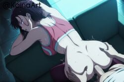 ahe_gao ahe_gao ai_generated anal anal_insertion anal_sex anal_sex ass_grab breasts breasts brown_hair embarrassed female gym_clothes highres koinaart looking_at_viewer medium_breasts mikazuki_shizuka on_couch patreon perky_breasts purple_eyes raised_ass short_hair sports_bra sportswear stable_diffusion thick_thighs trembling zom_100:_zombie_ni_naru_made_ni_shitai_100_no_koto