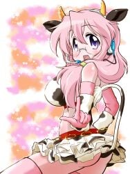 artist_request female glasses headset large_breasts lucky_star miyuki_takara mizushima_(p201112) pink_hair pointing_at_viewer purple_eyes side_view tagme