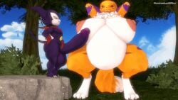 3d_(artwork) 3d_animation animated anthro balls bandai_namco belly big_balls big_belly big_breasts big_penis black_sclera bottom_heavy breasts canid canine digimon digimon_(species) digital_creature digital_media_(artwork) duo erection female fetal_movement fox genitals glans huge_balls huge_belly huge_breasts huge_cock hyper hyper_genitalia hyper_penis imp impmon leviantan581re male male/female mammal mature_female mayternity mayternity_2025 nipples penis pregnant pregnant_anthro pregnant_female renamon short_stack
