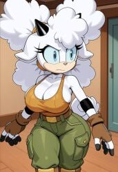 1girls 2d ai_generated anthro big_breasts black_bra boobs_bigger_than_head breasts breasts_bigger_than_head brown_shirt female furry huge_breasts idw_comics idw_publishing lanolin_the_sheep massive_breasts mobian mobian_(species) mobian_sheep s sega sheep sonic_(series) sonic_the_hedgehog_(comics) sonic_the_hedgehog_(idw) sonic_the_hedgehog_(series) white_skin