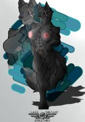 a_man_in_a_beasts_world abs anthro big_breasts black_sclera blue_eyes breasts canid canine canis claws facial_scar female fur genitals hair hi_res lara_shepard_(ghilliecamo) looking_at_viewer mammal military muscular muscular_female nipples nude pussy scar simple_background smile soldier solo tail text usershaden-07reads vein warrior wolf
