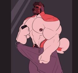 2022 absurd_res akita american_akita anthro artist_name bau_(melaisen) beard big_muscles bodily_fluids bottomwear brown_beard brown_body brown_ears brown_face brown_facial_hair brown_fur brown_hair brown_nipples brown_pubes canid canine canis cellphone clothed clothed_anthro clothed_male clothing countershading digital_drawing_(artwork) digital_media_(artwork) domestic_dog ear_piercing electronics facial_hair fist fur genital_fluids hair hi_res holding_cellphone holding_object holding_phone holding_smartphone male male_anthro mammal melaisen multicolored_body multicolored_fur muscular muscular_anthro muscular_male nipple_piercing nipples orange_body orange_fur orange_tail pants pants_only pecs phone piercing portrait precum precum_through_pants pubes purple_bottomwear purple_clothing purple_pants smartphone solo spitz tail tan_body tan_countershading tan_fur tan_tail teeth tenting text three-quarter_portrait topless topless_anthro topless_male