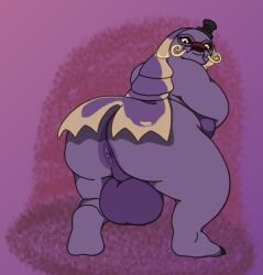 another_crab's_treasure antennae_(anatomy) anthro anthrofied anus arthropod ass backsack balls bent_legs big_anus big_balls big_butt black_sclera bottomless clothed clothing crustacean curled_antennae darkened_balls darkened_genitalia genitals hat hat_only headgear headgear_only headwear headwear_only hi_res isopod looking_back malacostracan male male_focus male_only mostly_nude open_mouth overweight overweight_anthro overweight_male presenting presenting_hindquarters purple_body roland_(another_crab's_treasure) simple_background solo waniiime yellow_eyes