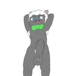 absurd_res armpit_hair baable balls body_hair bovid bow_tie caprine erection foreskin genitals hands_behind_head hi_res male mammal open_mouth penis pubes sheep tapering_penis twerpishimp