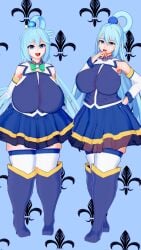 3d 3d_model aqua_(konosuba) big_breasts huge_breasts koikatsu kono_subarashii_sekai_ni_shukufuku_wo! model_comparison model_showcase sfw wasabi_udon03 wearing_clothes