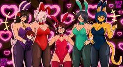 5girls animal_crossing ankha ankha_(animal_crossing) bunny_girl clothing colette_(brawl_stars) dopehat19 flipline_studios futanari girls papa_louie willow_(papa_louie)