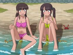 2girls beach bikini female g_yukishiro multiple_girls peeing peeing_together peeing_underwater water