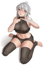buddy_(buddies) heart_eyes large_breasts on_knees short_hair shy tomboy transparent_clothing wet wet_clothes