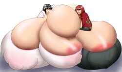 2d 2girls alternate_breast_size animal_ears aokuro aokuro_1908 archenemy_and_hero areola areola_slip areolae asymmetrical_docking bangs big_areola black_hair blush breasts breasts_bigger_than_body breasts_bigger_than_head breasts_bigger_than_torso brown_eyes cleavage clenched_teeth closed_mouth collarbone commentary_request covered_nipples cow_ears cow_girl cow_horns demon_girl docking female female_only gigantic_nipples hair_between_eyes heart horn horns huge_areola huge_areolae huge_nipples human humanoid hyper hyper_breasts jpeg large_areolae lips long_hair long_sidelocks looking_at_another maou maoyuu_maou_yuusha massive_breasts medium_bangs medium_hair multiple_girls overflowing_breasts pink_lips red_eyes red_hair shirt sidelocks smile teeth white_background white_horn white_horns white_shirt