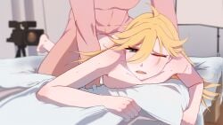 1boy 1girls 2d_animation anal anal_sex anal_sex animated eyes_open eyeshadow faceless_male green_eyes inteintense_sex light-skinned_female light_hair lithium_elf male_on_top on_bed open_mouth panty_&_stocking_with_garterbelt panty_anarchy sweat sweatdrop sweating sweaty yellow_hair