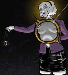 black_lipstick homestuck looking_at_viewer no_bra pencil_skirt pierced_nipples piercings rose_lalonde short_skirt soldierexclipse x-ray