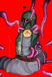 1boy armor boba_fett helmet helmet_with_visor male male_only mandolorian meowmeow_(artist) meowmeowneon-arts meowmeowneonarts red_background slime solo solo_focus solo_male star_wars tentacle tentacle_on_male