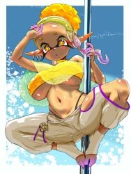 1girls black_panties breasts female frye_(splatoon) hair hair_ornament highleg highleg_panties inkling inkling_girl large_breasts navel nintendo open_mouth panties panty_peek pointy_ears pole solo solo_female solo_focus splatoon splatoon_3 t2ukmyjm tentacle_hair underboob underwear