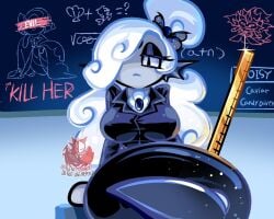 agencytorment_(artist) big_breasts black_pearl_cookie cookie_run cookie_run_kingdom hair_over_one_eye long_hair mermaid mermaid_girl mermaid_tail source_request tagme teacher_outfit white_hair
