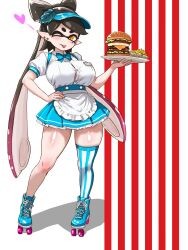 1girls bow bowtie breasts burger button_gap callie_(splatoon) female inkling inkling_girl large_breasts long_hair looking_at_viewer nintendo one_eye_closed open_mouth pointy_ears roller_skates serving_tray shiny_skin skirt solo solo_female solo_focus splatoon striped_thighhighs t2ukmyjm tentacle_hair thighhighs thighs tongue two_tone_hair waitress waitress_outfit waitress_uniform wink winking_at_viewer yellow_eyes