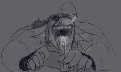 1human 1monster 2boys anonymous_male barbed_tongue clothed cum cum_in_mouth cum_on_tongue digital digital_art digital_drawing digital_drawing_(artwork) digital_media digital_media_(artwork) duo duo_focus ear_fins fingerless_gloves fish_humanoid gay gay_oral gay_sex genital_fluids genitalia genitals hair_tied human human_genitalia human_male human_with_monster humanoid low_ponytail lure_(anatomy) male male_focus male_genitalia male_human male_human/male_monster male_only merfolk merman monster monster/human monster_boy monster_male monster_on_human monster_on_male non-human nonhuman nymphosolstarr open_mouth oral oral_sex pressure_(roblox) roblox roblox_game saliva saliva_string sebastian_solace sharp_teeth simple_background yaoi