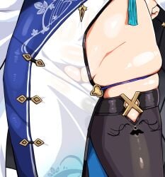 aogiri_koukou china_dress chinese_clothes close-up clothing_cutout dress female harusame_urame hip_focus kanikama no_panties pussy see-through_clothes skindentation solo tassel thighhighs virtual_youtuber