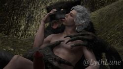 anthro canid canine cuddling duo hi_res human knot lythlune male male/male mammal mythological_canine mythological_creature mythology vampire werecanid werecanine werecreature werewolf