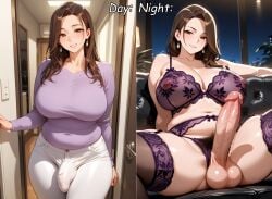 1futa ai_generated apartment at_night big_breasts big_penis brown_hair bulge bulge_through_clothing caption child_bearing_hips chubby chubby_futa comparing contrast day dominant_futanari doorway earrings erect_nipples erect_penis excessive_pubic_hair futa_milf futa_only futadom futanari greeting hairy_balls legs_spread lingerie living_room long_hair maos milf night pubic_hair purple_lingerie relationship_goals stomach_hair wide_hips