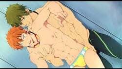 2boys free! goggles goggles_around_neck jammers male_only mikoshiba_momotarou multiple_boys swim_briefs tachibana_makoto yaoi