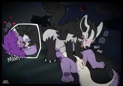 ambiguous_gender anal animal_genitalia anthro anthro_rimming_feral anus balls black_tongue claws duo facesitting female female_rimming_male feral generation_3_pokemon genitals graedius_(artist) hair interspecies lizard male male/female markings mightyena nintendo oral pokeball pokemon pokemon_(species) pokephilia purple_body purple_hair pussy raised_tail reptile rimming scale_markings scales scalie scutes sex sheath short_stack sitting_on_another tail tongue zullie_(graedius)