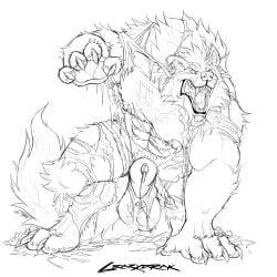 1:1 abs absurd_res animal_genitalia anthro ball_tuft balls barazoku bodily_fluids body_hair canid canine cheek_tuft chest_tuft clothing crazydrak dripping drooling facial_tuft fangs furgonomics furry-specific_piercing genital_fluids genital_piercing genitals hairy_balls hi_res knee_tuft leg_tuft looking_at_viewer male mammal monochrome muscular muscular_anthro muscular_male mythological_canine mythological_creature mythology neck_tuft nipple_piercing nipples open_mouth pecs penis penis_tip piercing precum precum_drip saggy_balls saliva saliva_string sharp_teeth sheath sheath_piercing simple_background solo teeth tongue tongue_piercing tongue_stud torn_clothing tuft werecanid werecanine werecreature werewolf