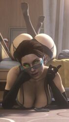bed bedroom big_ass glasses lingerie lingerie_only pc_woman_(skibidi_toilet) posno_pop_(artist) sexy sexy_clothing sexy_pose shapeshifter_agent_(skibidi_toilet) skibidi_toilet stockings
