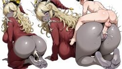 ass bewitching_thighs blonde_hair dark-skinned_female dark_skin feet foot_fetish foot_focus mature_female mementotlan_angwitch size_difference solo_female thighs younger_male yu-gi-oh!